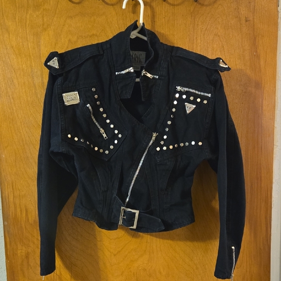 paris express Jackets & Blazers - Rare Vintage Black Studded Women's Crop Jacket Medium: D